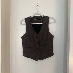 Zara Checkered Brown Vest